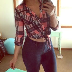 Size medium, pink, navy, and white flannel
